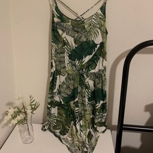 White Leaf print Romper